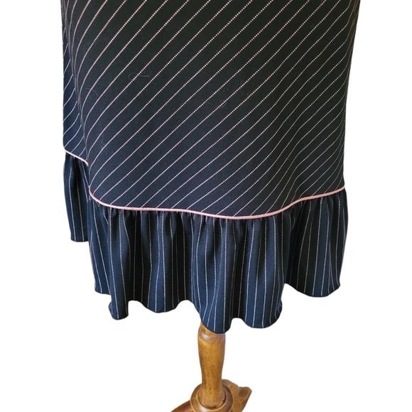 90's Black and Pink Stripe Empire Waist Cap Flutter Sleeve‎ Midi Dress - Picture 5 of 6